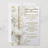 Elegant Wedding White Gold Floral Bamboo Elite Einladung (Rückseite)