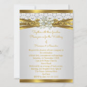 Elegant Wedding White Pearl Gold Lace Floral Einladung (Rückseite)