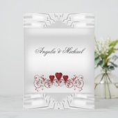 Elegant Wedding White Red Hearts Große Einladung (Stehend Vorderseite)
