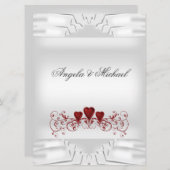 Elegant Wedding White Red Hearts Große Einladung (Vorne/Hinten)