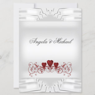 Elegant Wedding White Red Hearts Große Einladung