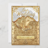 Elegant Wedding White Swans Rings Gold Diamonds Einladung (Vorderseite)