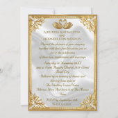 Elegant Wedding White Swans Rings Gold Diamonds Einladung (Rückseite)