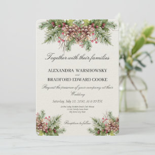 Elegant Wedding Winter Greenery Pinecone Einladung
