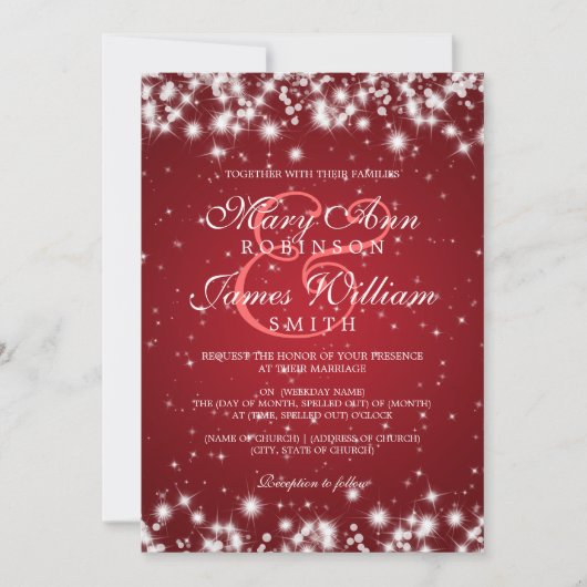 Elegant Wedding Winter Sparkle Red Einladung (Vorderseite)