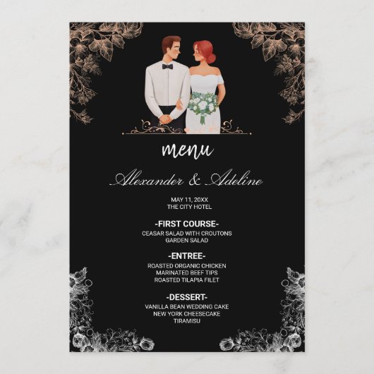 Elegant Wedding with Dark Floral  Menükarte (Vorderseite)