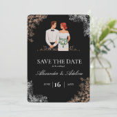 Elegant Wedding with Dark Floral Save The Date (Stehend Vorderseite)