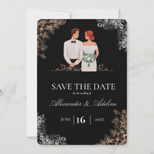 Elegant Wedding with Dark Floral Save The Date (Vorderseite)