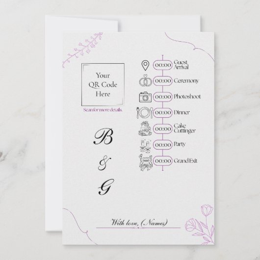 Elegant Wedding with Timeline & QR Code Einladung (Rückseite)