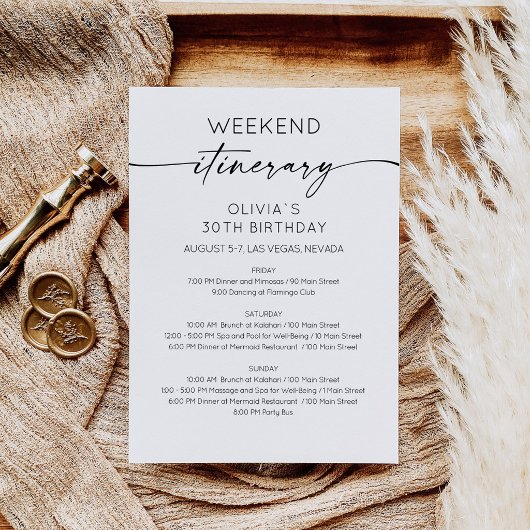 Elegant Weekend Birthday Itinerary Invitation Einladung
