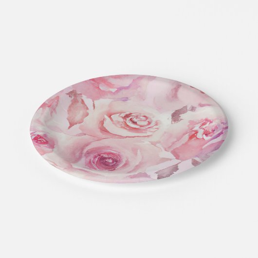 Elegant weich Rosa Rose Bloral Pappteller (Schrägansicht)