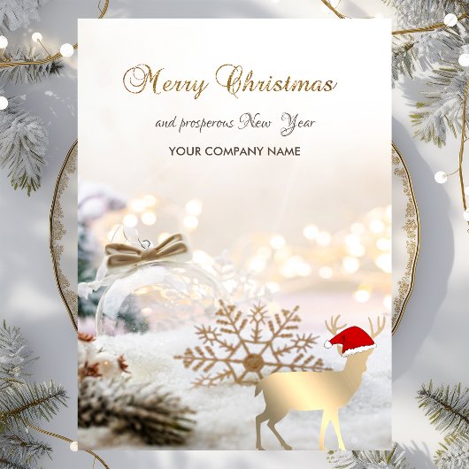 Elegant, Weihnachtshirsch, Bälle, Schneeflocken Feiertagskarte