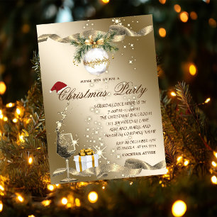 Elegant, Weihnachtsmannmütze, Glas, Ball Corporate Einladung