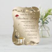 Elegant, Weihnachtsmannmütze, Glas, Weihnachtsgesc Einladung (Stehend Vorderseite)