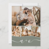 Elegant-Weise-Grün-Skript-Foto-Initialen Hochzeit Einladung (Rückseite)