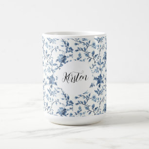 Elegant Weiß Blau Blumenmuster   Kaffeetasse