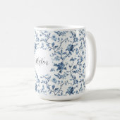 Elegant Weiß Blau Blumenmuster   Kaffeetasse (VorderseiteRechts)