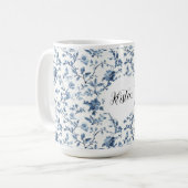 Elegant Weiß Blau Blumenmuster   Kaffeetasse (Vorderseite Links)