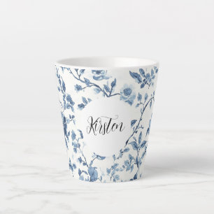 Elegant Weiß Blau Floral   Milchtasse