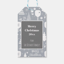 Elegant weiß & grau Frohe Weihnachten horizontal Geschenkanhänger