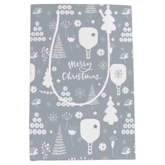 Elegant weiß & grau Frohe Weihnachten Mittlere Geschenktüte (Vorderseite)