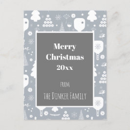 Elegant weiß & grau Frohe Weihnachten Postkarte