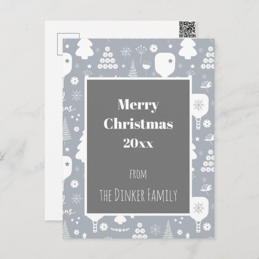 Elegant weiß & grau Frohe Weihnachten Postkarte (Vorne/Hinten)