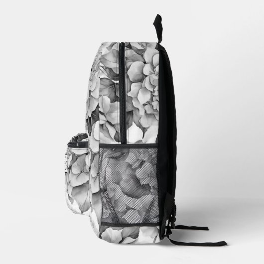 Elegant, weiß, grau, schwarz, blumenfarben bedruckter rucksack (Rechts)