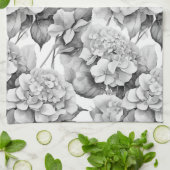 Elegant, weiß, grau, schwarz, blumenfarben geschirrtuch (Gefaltet)