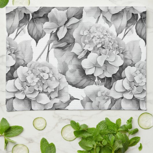 Elegant, weiß, grau, schwarz, blumenfarben geschirrtuch (Gefaltet)