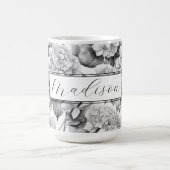 Elegant, weiß, grau, schwarz, blumenfarben kaffeetasse (Mittel)