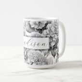 Elegant, weiß, grau, schwarz, blumenfarben kaffeetasse (VorderseiteRechts)