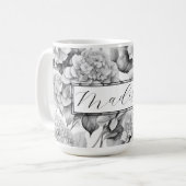 Elegant, weiß, grau, schwarz, blumenfarben kaffeetasse (Vorderseite Links)