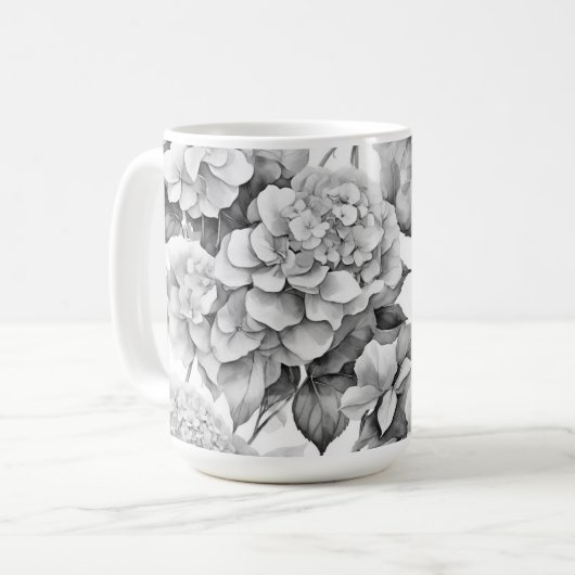 Elegant, weiß, grau, schwarz, blumenfarben kaffeetasse (Vorderseite Links)