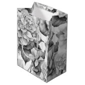 Elegant, weiß, grau, schwarz, blumenfarben mittlere geschenktüte (Vorderseite Schrägansicht)