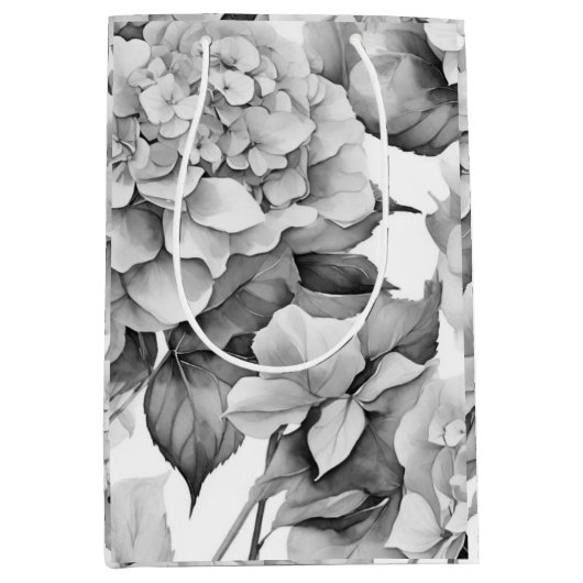 Elegant, weiß, grau, schwarz, blumenfarben mittlere geschenktüte (Vorderseite)