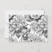 Elegant, weiß, grau, schwarz, blumenfarben save the date (Rückseite)