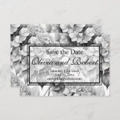 Elegant, weiß, grau, schwarz, blumenfarben save the date (Vorne/Hinten)