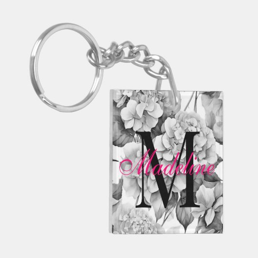 Elegant, weiß, grau, schwarz, blumenfarben schlüsselanhänger (Vorderseite links)
