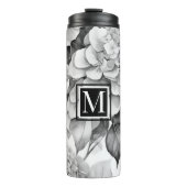 Elegant, weiß, grau, schwarz, blumenfarben thermosbecher (Vorderseite)