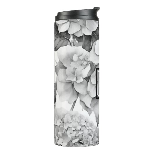 Elegant, weiß, grau, schwarz, blumenfarben thermosbecher (Nach links gedreht)