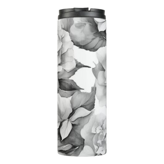 Elegant, weiß, grau, schwarz, blumenfarben thermosbecher (Rückseite)