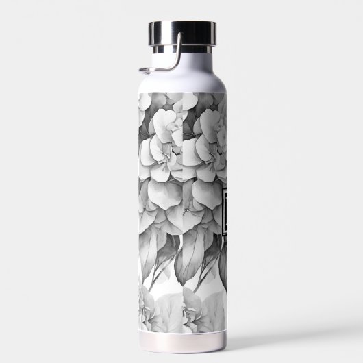 Elegant, weiß, grau, schwarz, blumenfarben trinkflasche (Rechts)