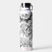 Elegant, weiß, grau, schwarz, blumenfarben trinkflasche (Rückseite)