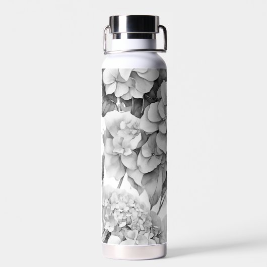 Elegant, weiß, grau, schwarz, blumenfarben trinkflasche (Rückseite)