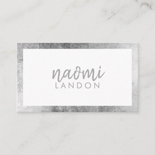 Elegant weiß grau silberfarbene moderne Quadrat mi Visitenkarte (Vorderseite)