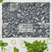 Elegant, weiß, grau und blumenreich geschirrtuch (Gefaltet)