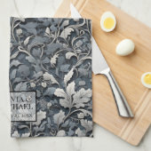 Elegant, weiß, grau und blumenreich geschirrtuch (Viertel Falte)
