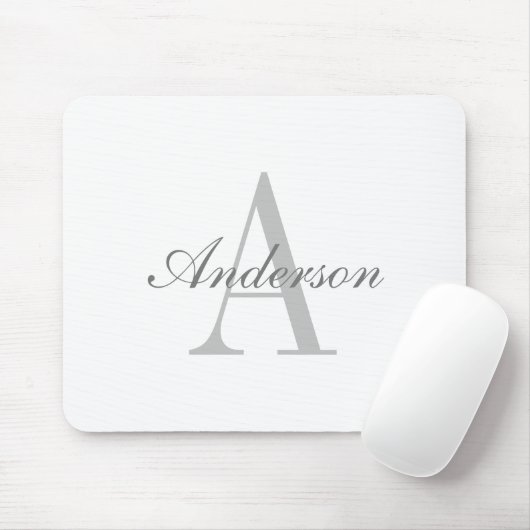 Elegant, weiß und grau, Monogramm Classic Mousepad (Mit Mouse)