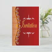 Elegant weiß und orange in rot Einladung (Stehend Vorderseite)